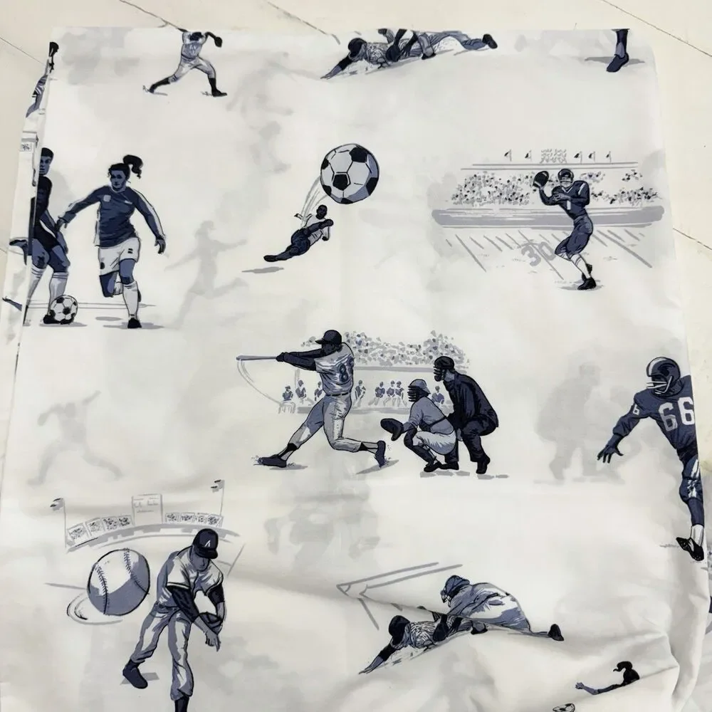Pottery Barn Kids Organic All Sports Flat Fitted Sheets Twin Grey Blue Soccer